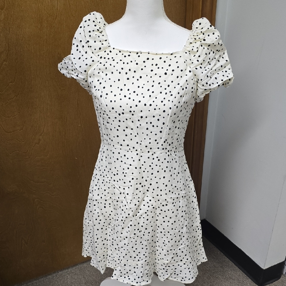 LOFT White and Black Polka Dot Mini Dress